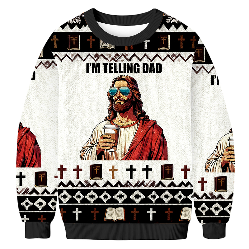 Baddiecat I'm Telling Dad Christmas Ugly Sweatshirt