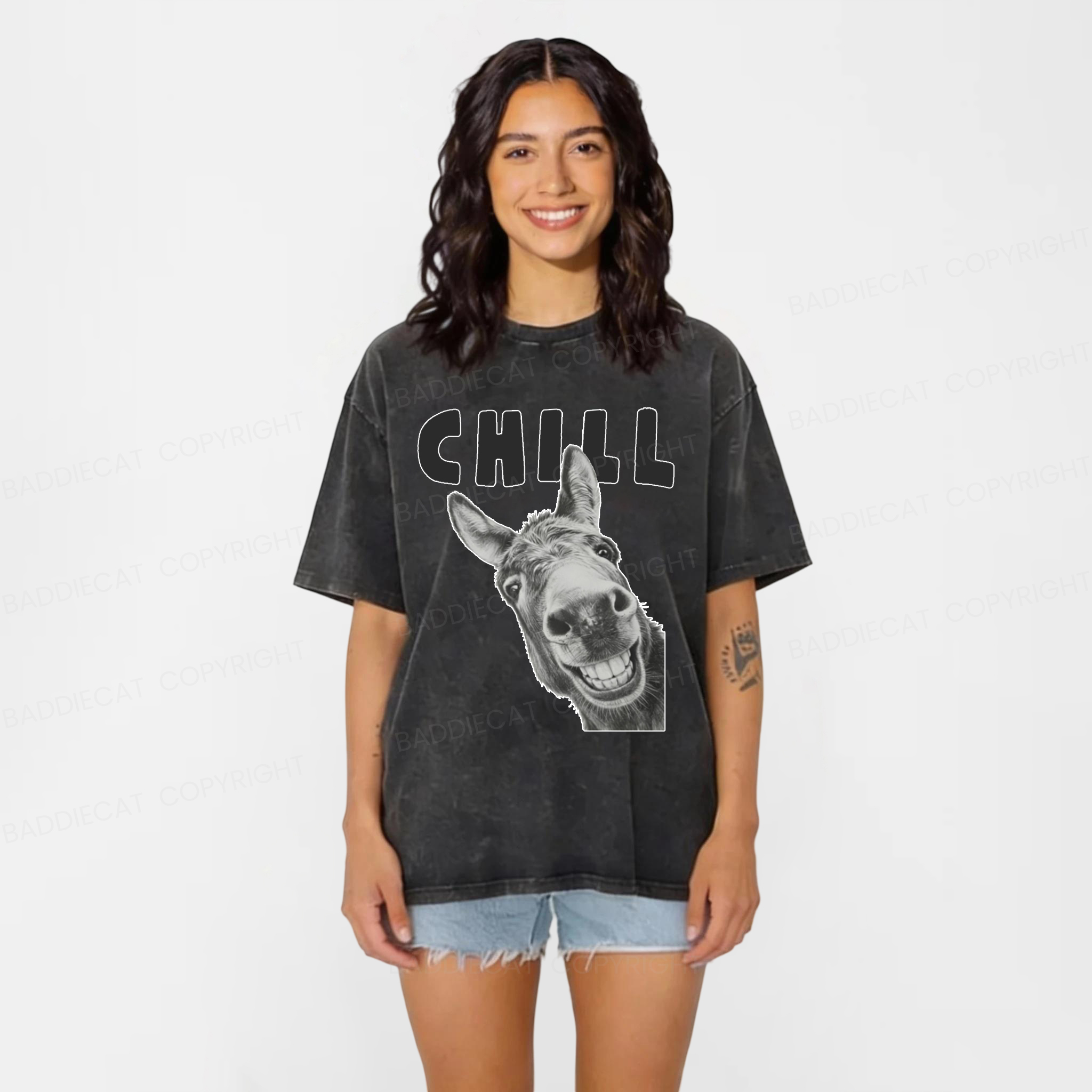 Baddiecat Chill Donkey Washed T-shirt