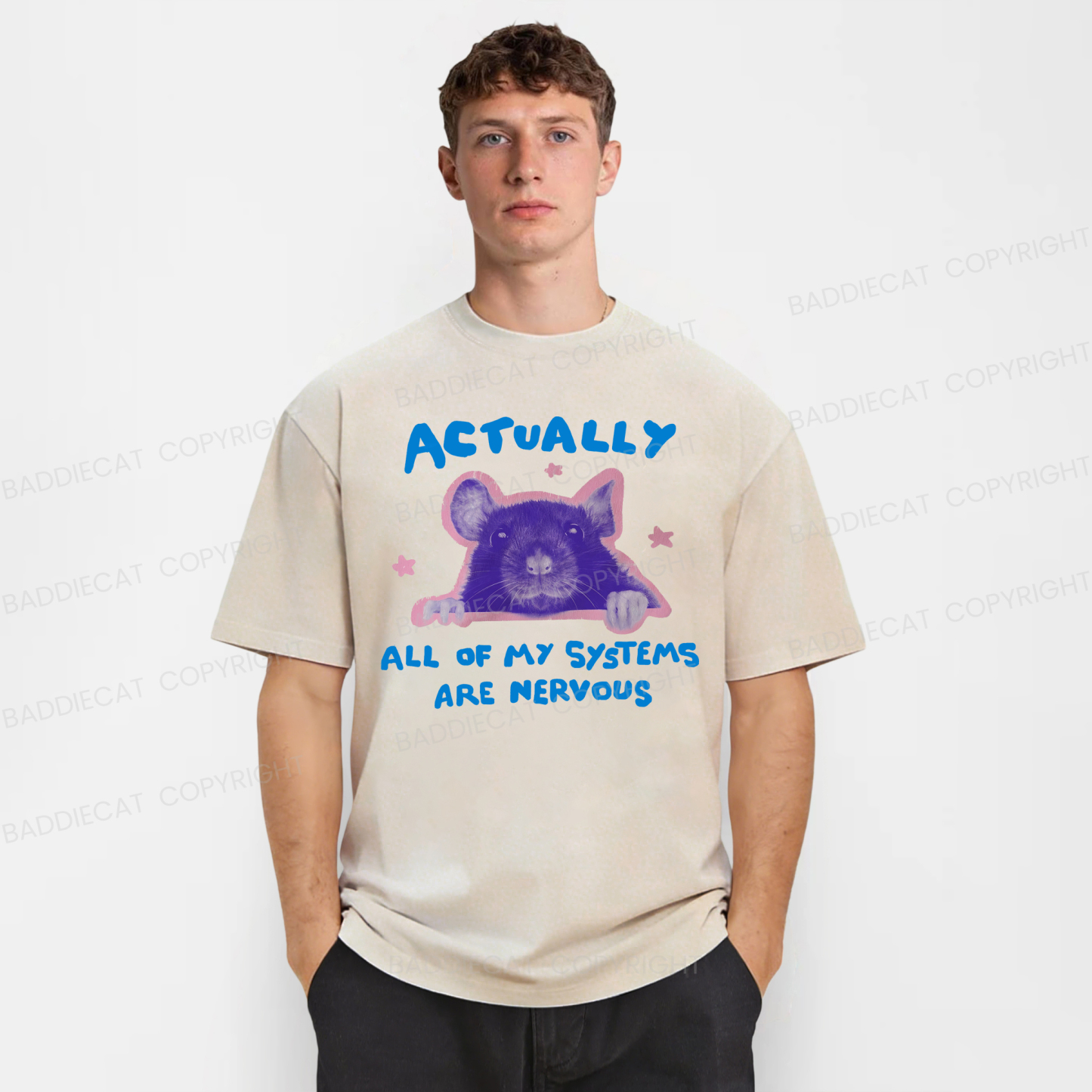 Baddiecat All Of My Systems Are Nervous Washed T-shirt