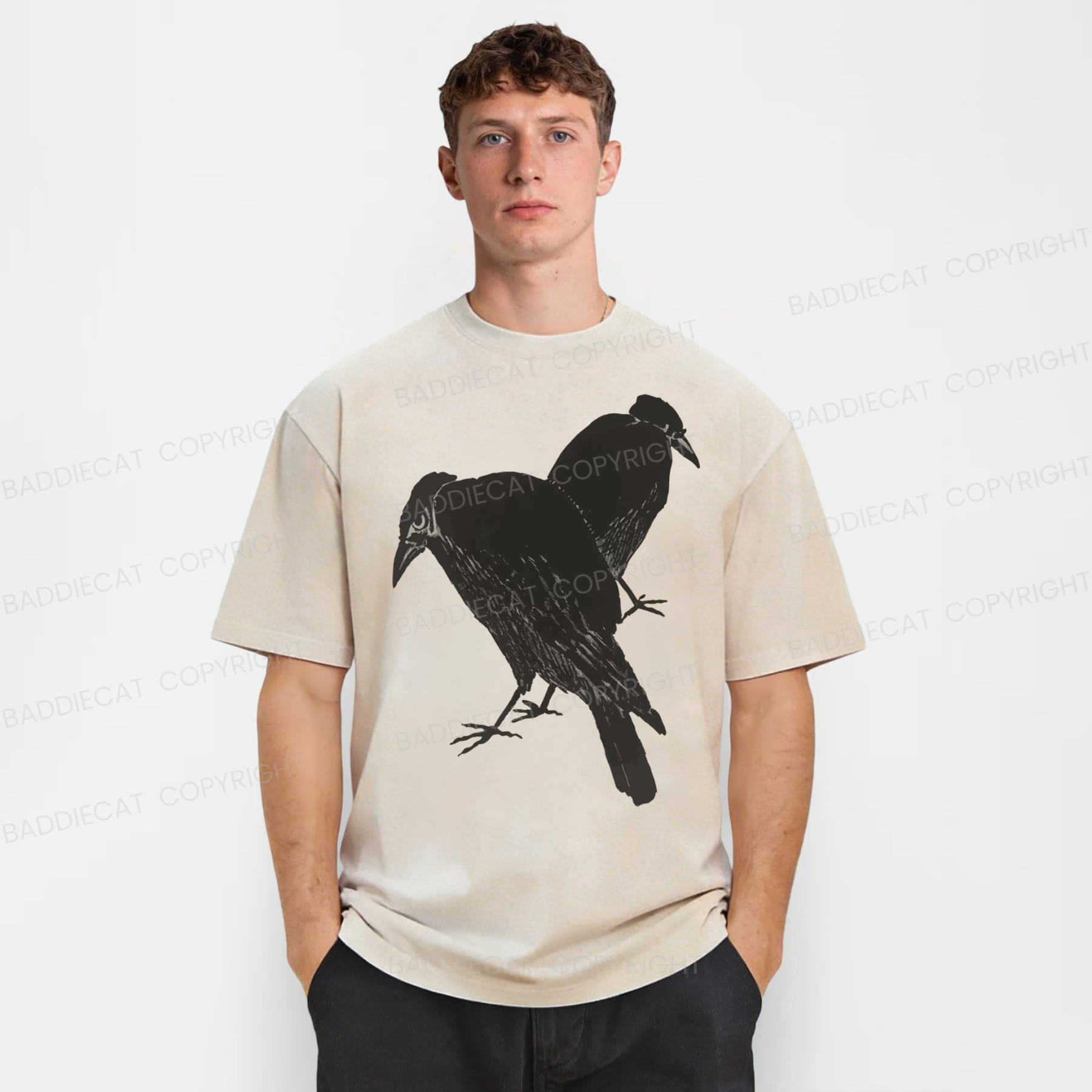Baddiecat Two Ravens Washed T-shirt