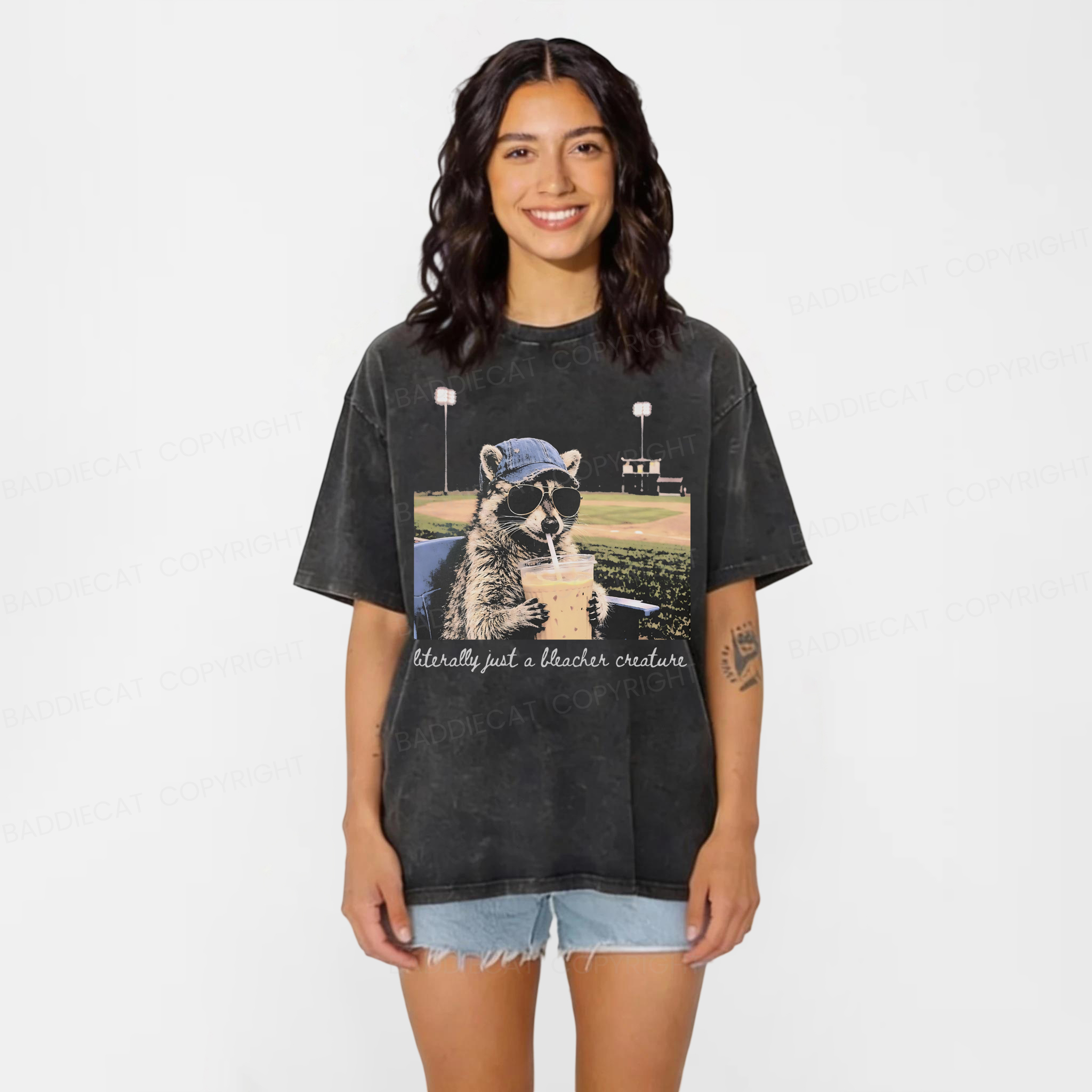 Baddiecat Literally Just a Bleacher Creature Dark Washed T-shirt
