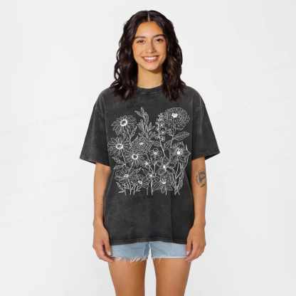 Baddiecat Vintage Pressed Flowers Washed T-shirt