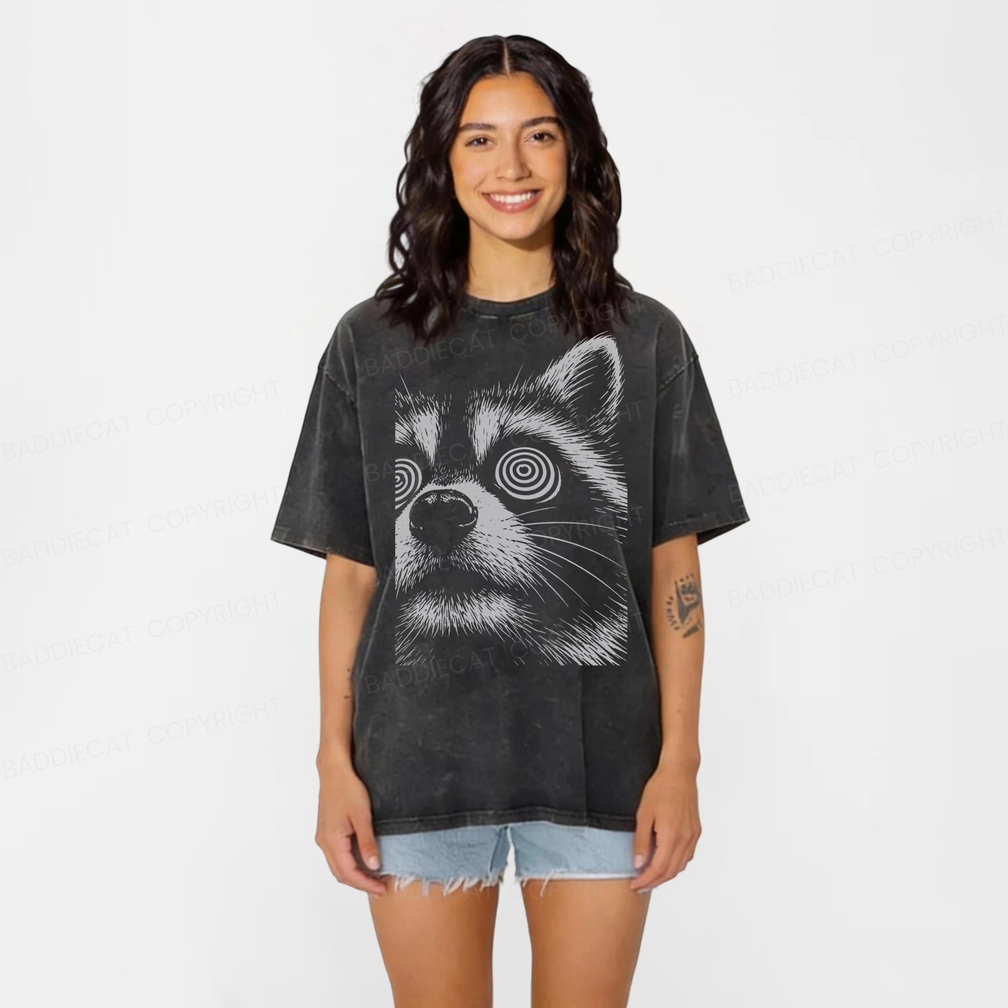 Baddiecat Funny Raccoon Meme Washed T-shirt