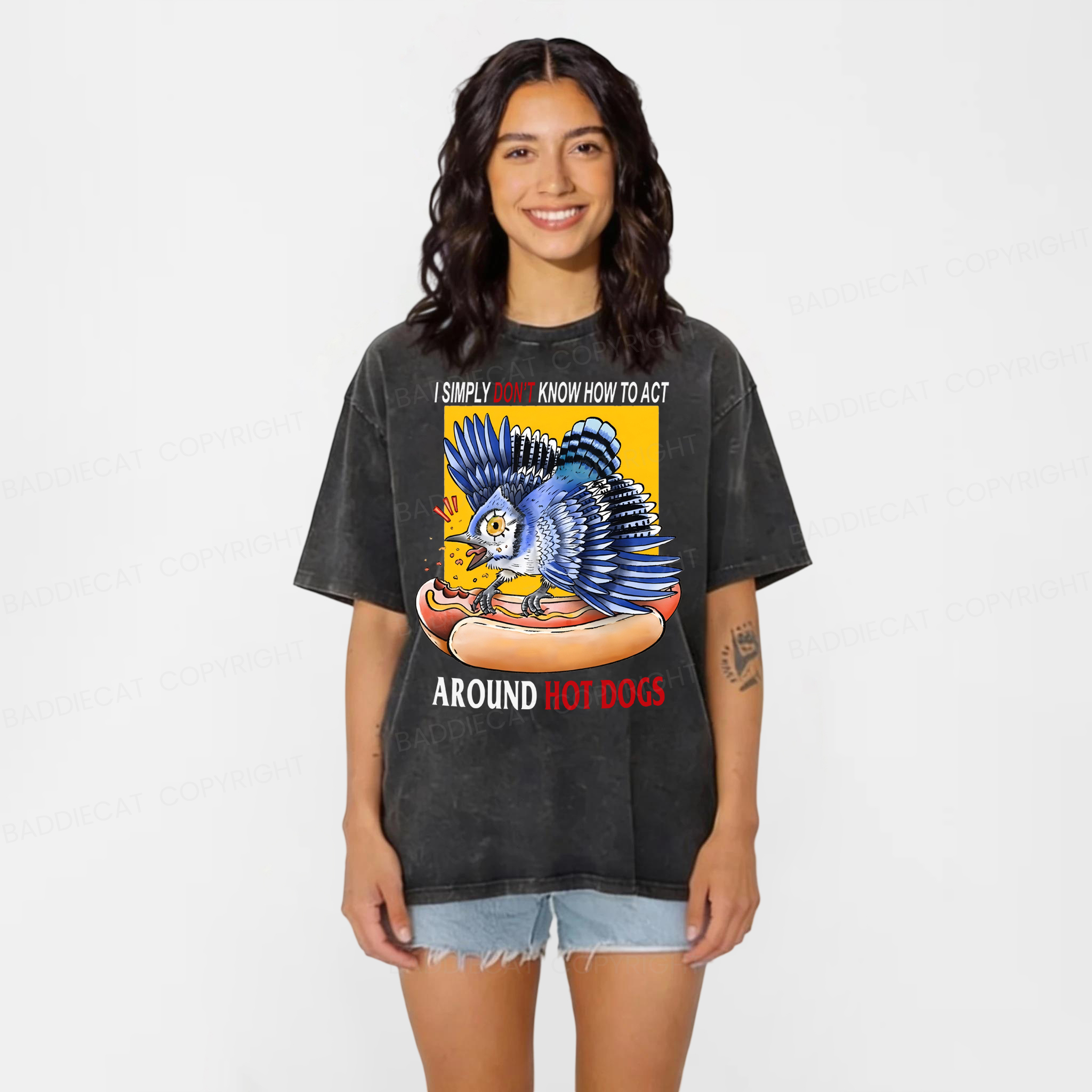 Baddiecat How To Act Around Hot Dogs Washed T-shirt