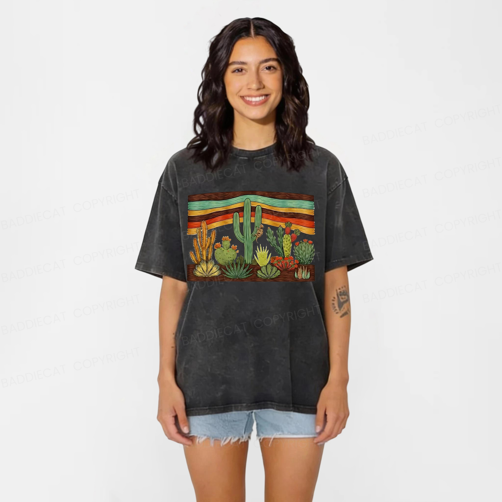 Baddiecat Desert Cactus Washed T-shirt