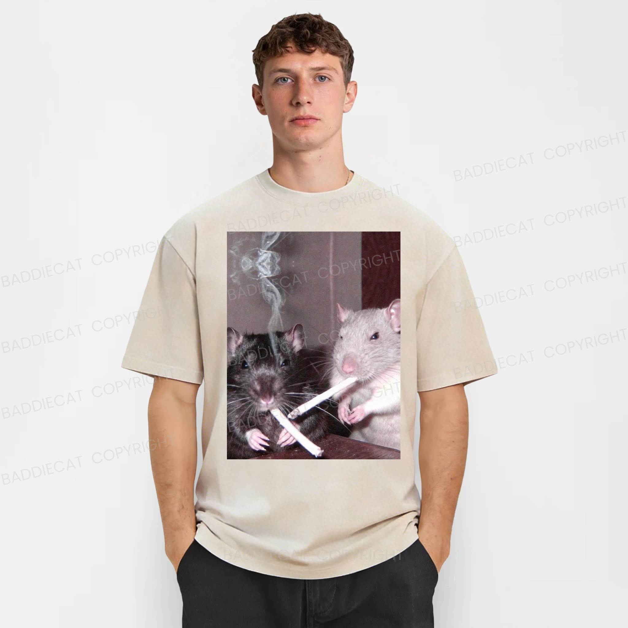 Baddiecat Smoking Rats Washed T-shirt