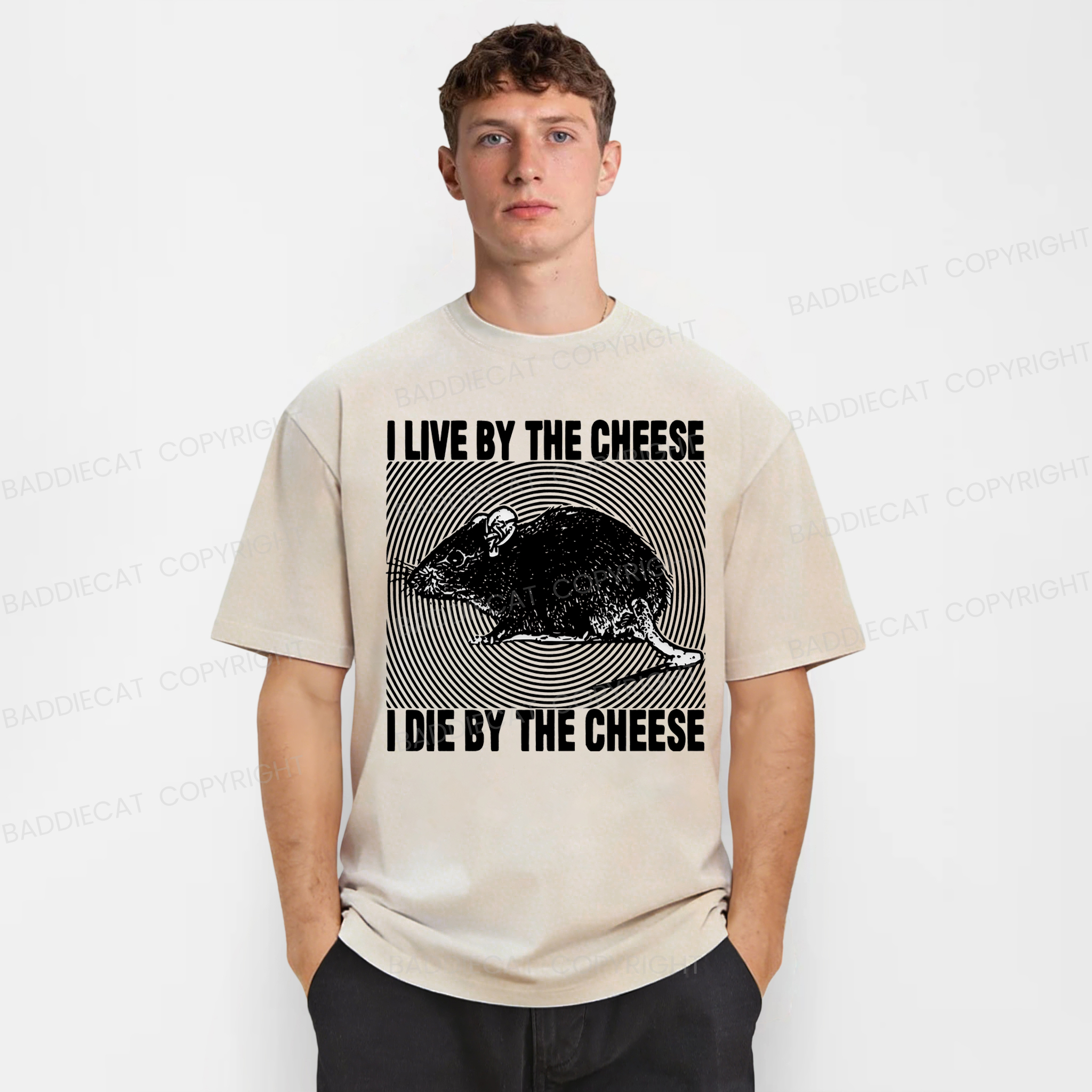 Baddiecat I Live By The Cheese Washed T-shirt