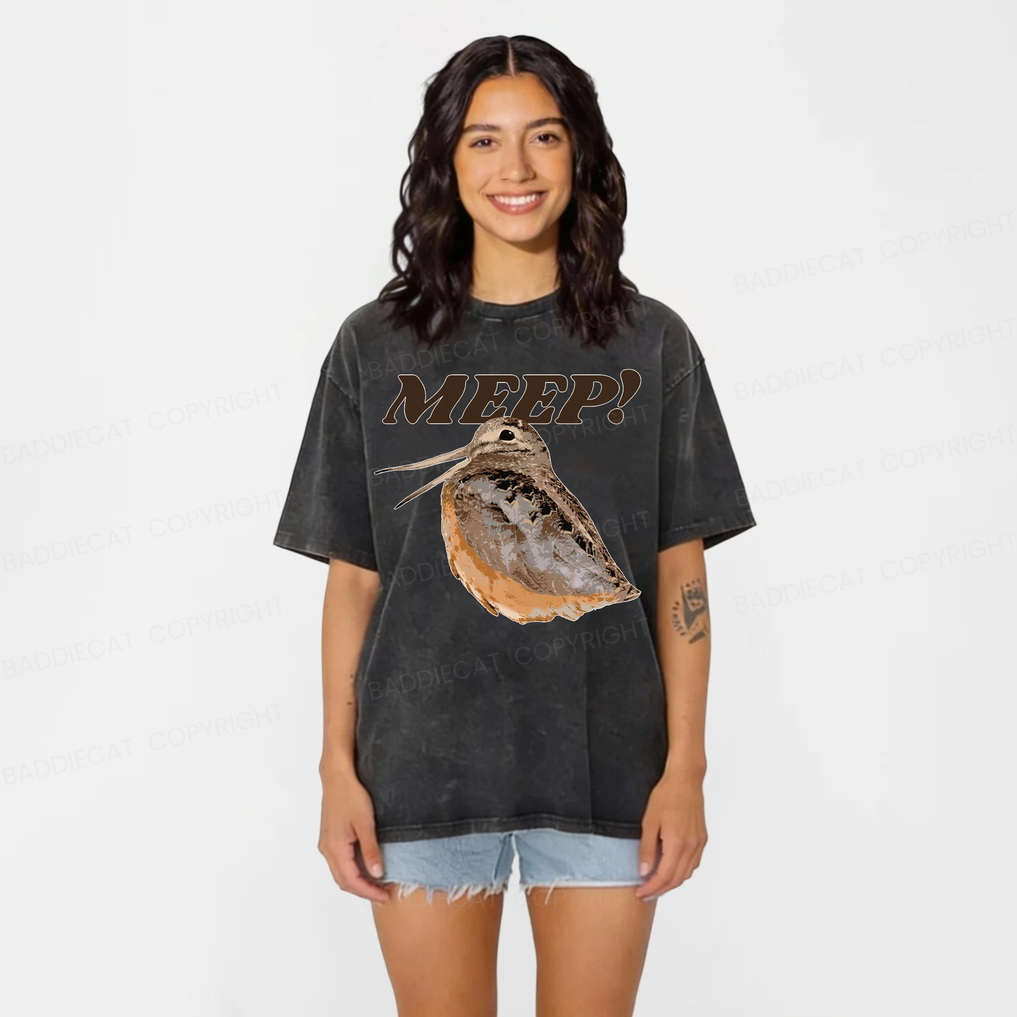 Baddiecat Meep Woodcock Washed T-shirt