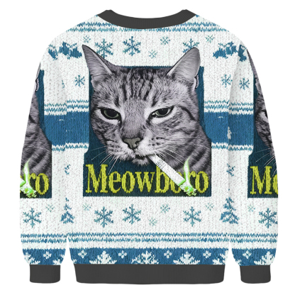 Baddiecat Smoking Meowboro Cat Christmas Ugly Sweatshirt