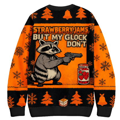 Baddiecat Strawberry Jams Glock Funny Raccoon Christmas Ugly Sweatshirt
