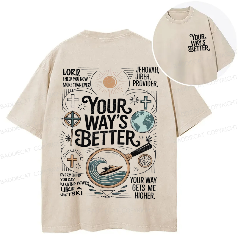 Baddiecat Your Way's Better Proverbs 16:9 Bible Verse Washed T-shirt