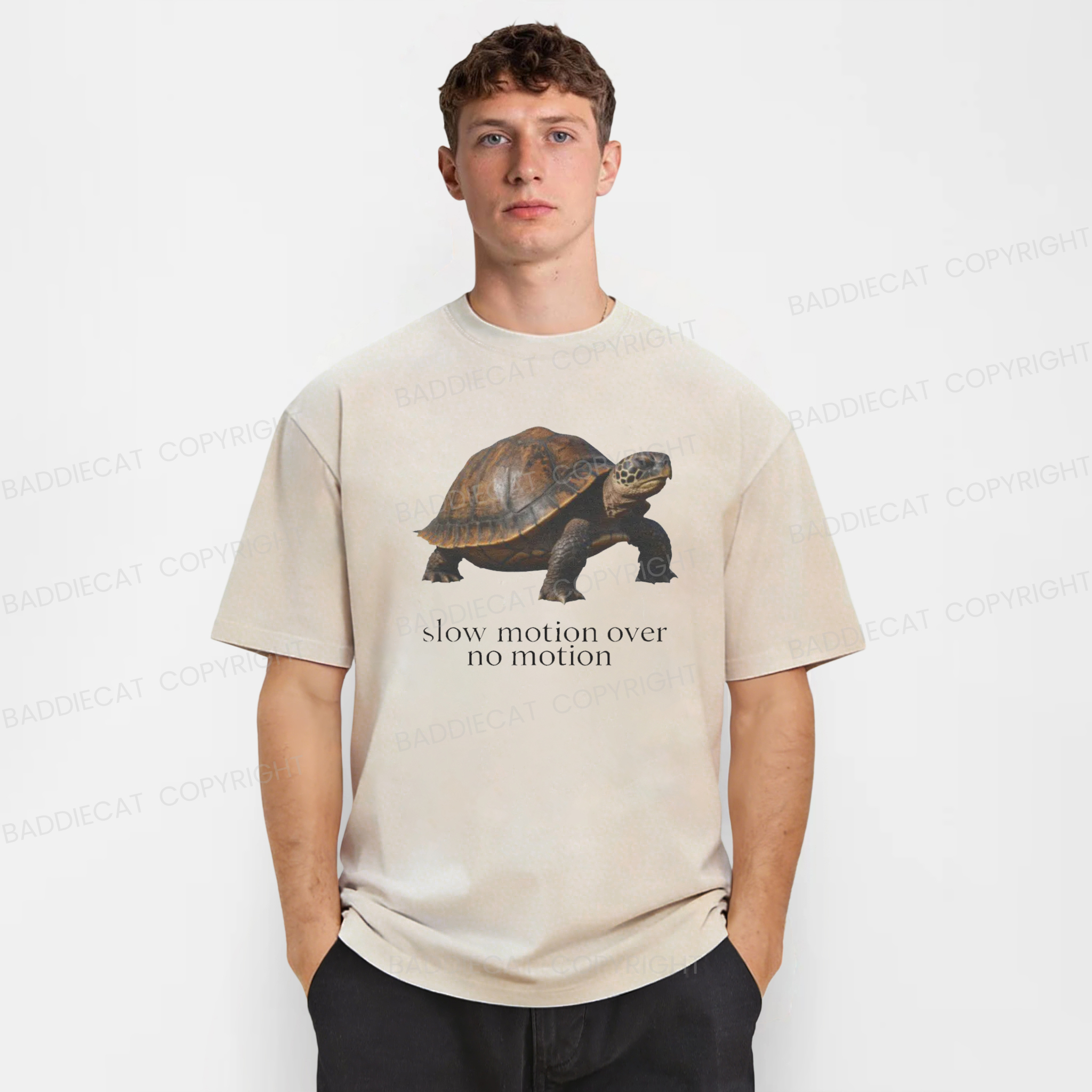 Baddiecat Slow Motion Over No Motion Turtle Washed T-shirt