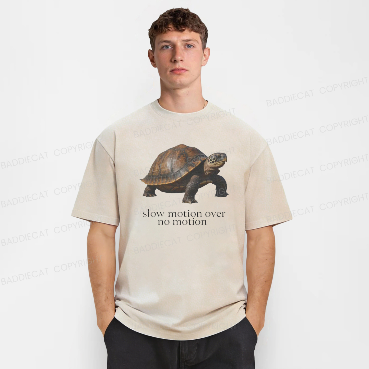 Baddiecat Slow Motion Over No Motion Turtle Washed T-shirt