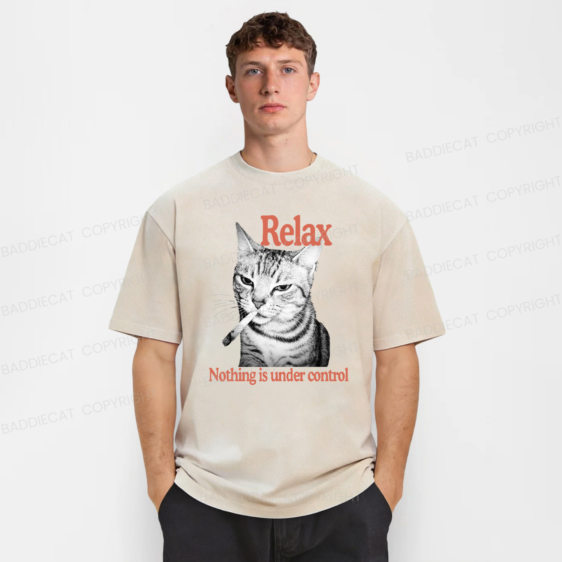 Baddiecat Cat Relax Nothing Is Under Control Washed T-shirt