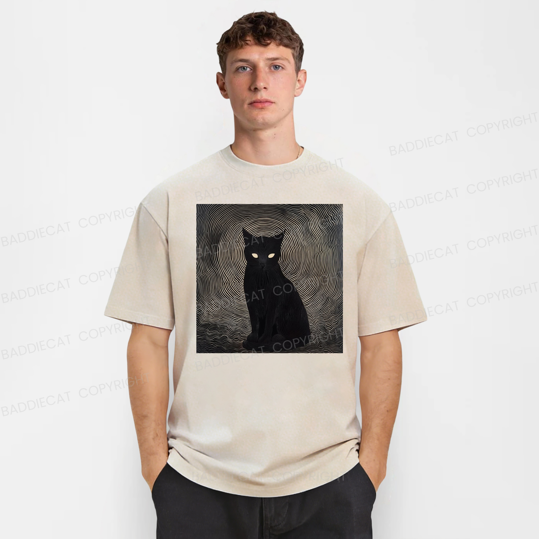 Baddiecat Japanese Cat  Vortex Washed T-shirt