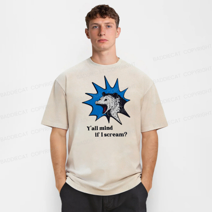 Baddiecat Possum Y'all Mind If I Scream Washed T-shirt