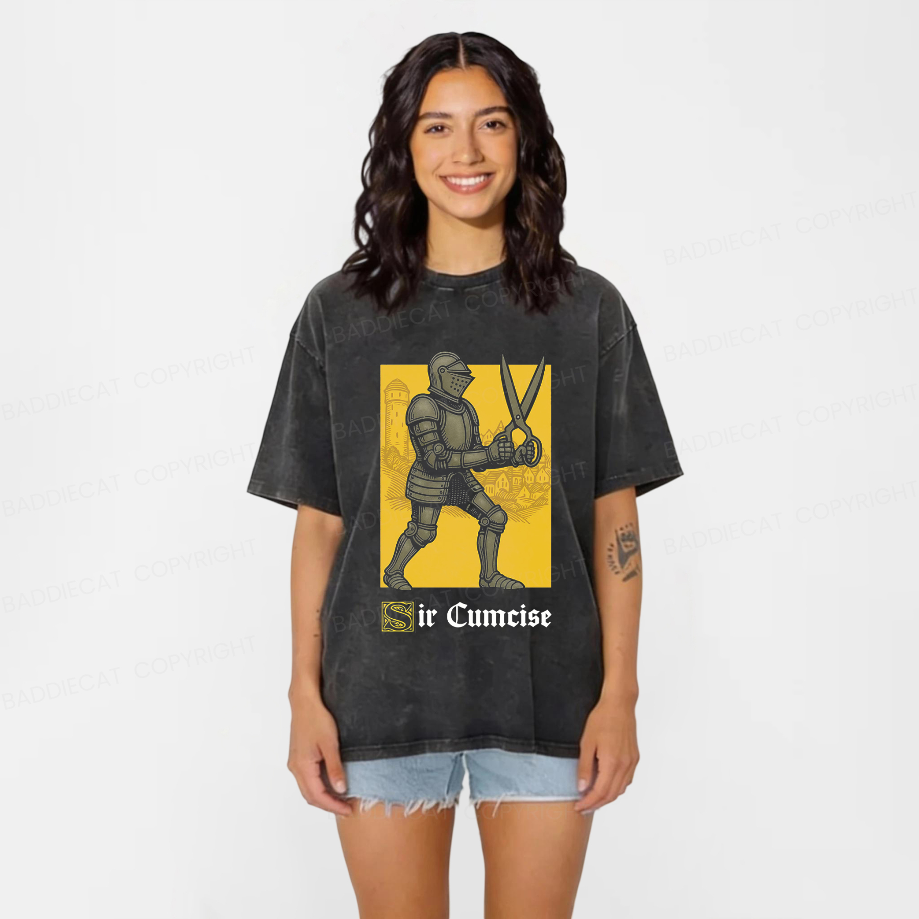 Baddiecat Humor Knight Washed T-shirt