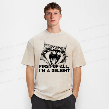 Baddiecat First Of All I'm A Delight Roaring Cat Washed T-shirt