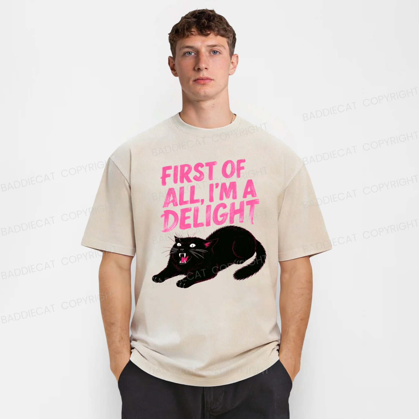 Baddiecat Roaring Black Cat Washed T-shirt