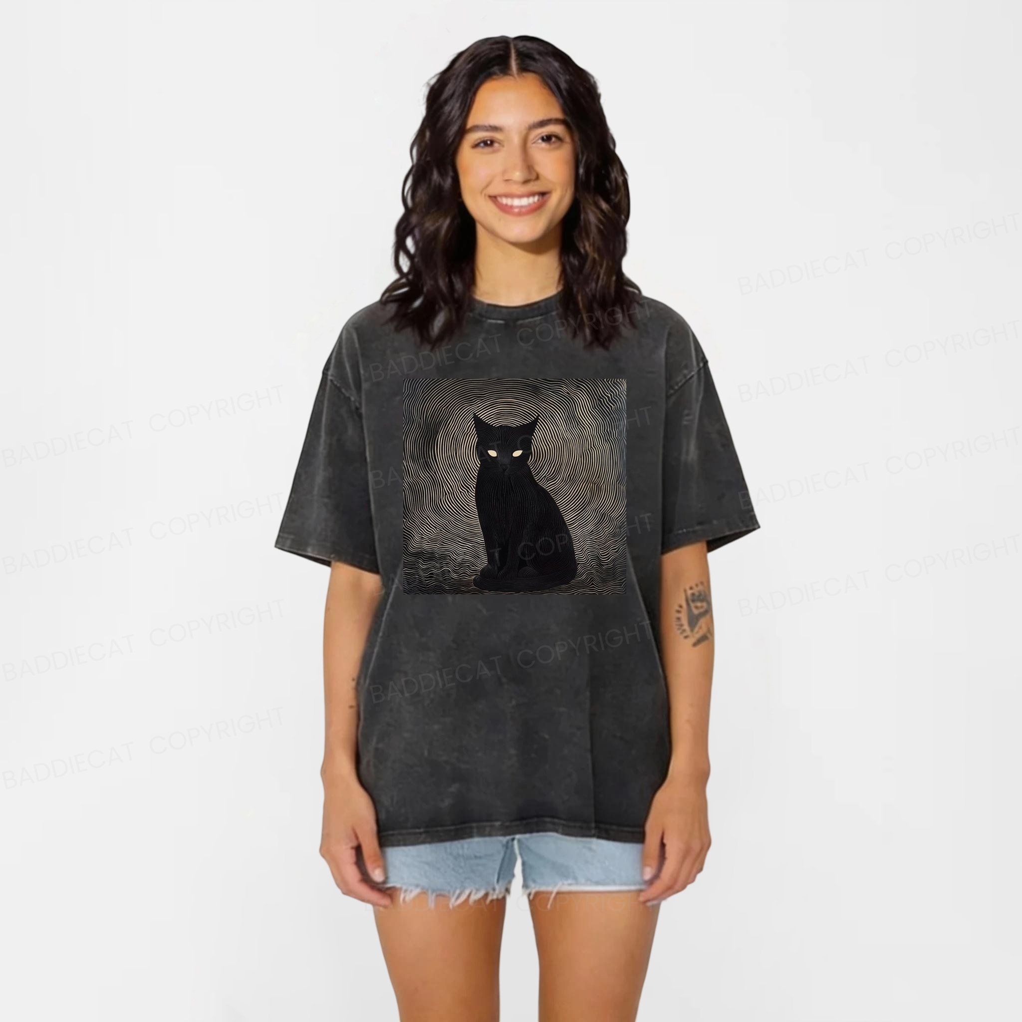 Baddiecat Japanese Cat  Vortex Washed T-shirt