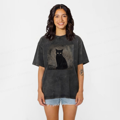 Baddiecat Japanese Cat  Vortex Washed T-shirt