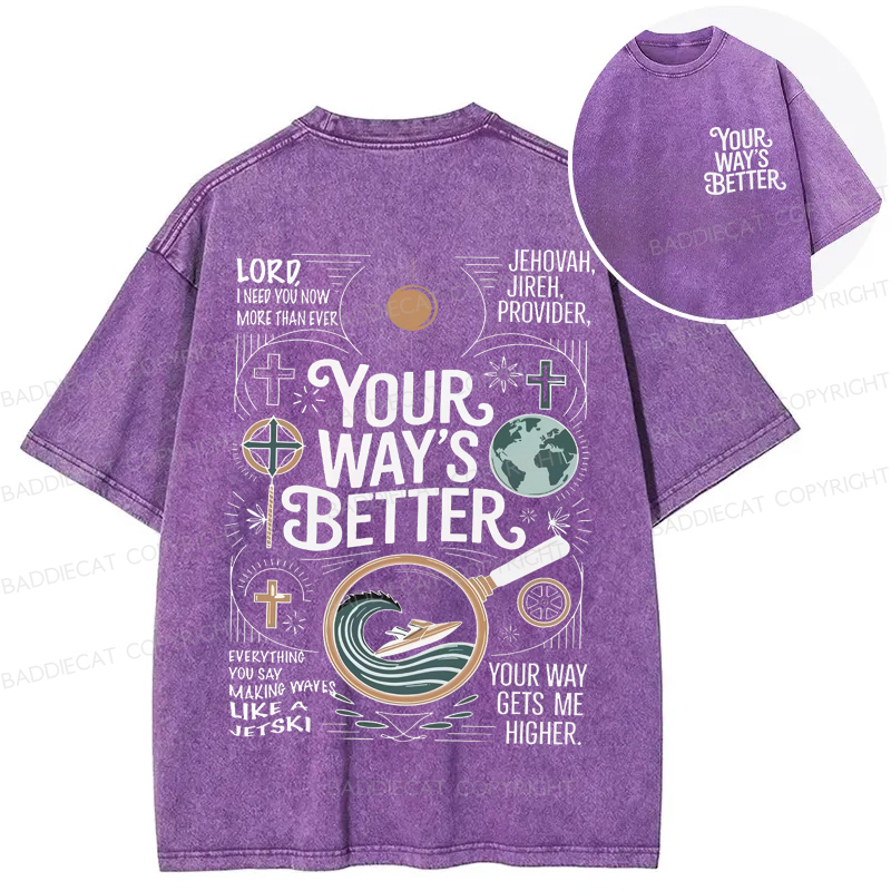 Baddiecat Your Way's Better Proverbs 16:9 Bible Verse Washed T-shirt