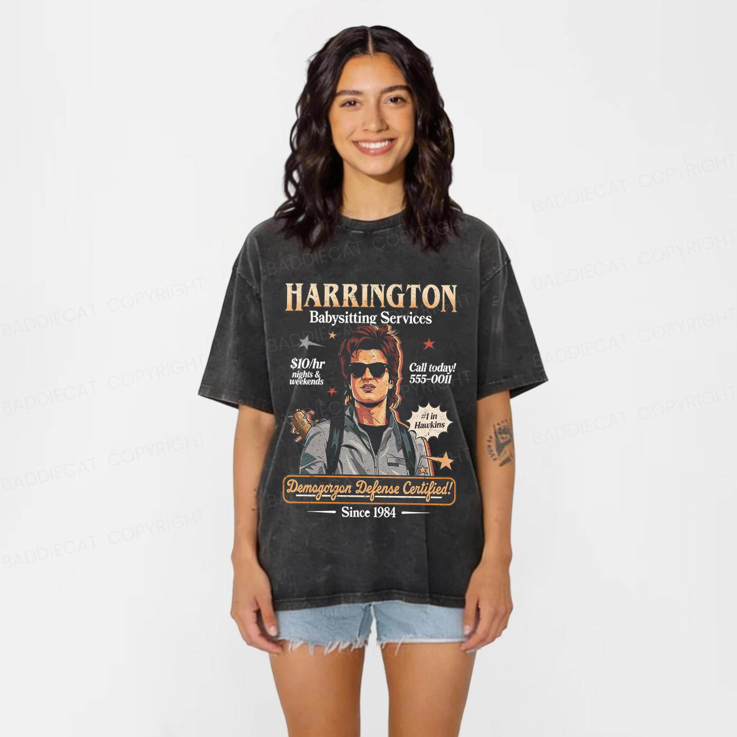 Baddiecat Babysitter Harrington Washed T-shirt