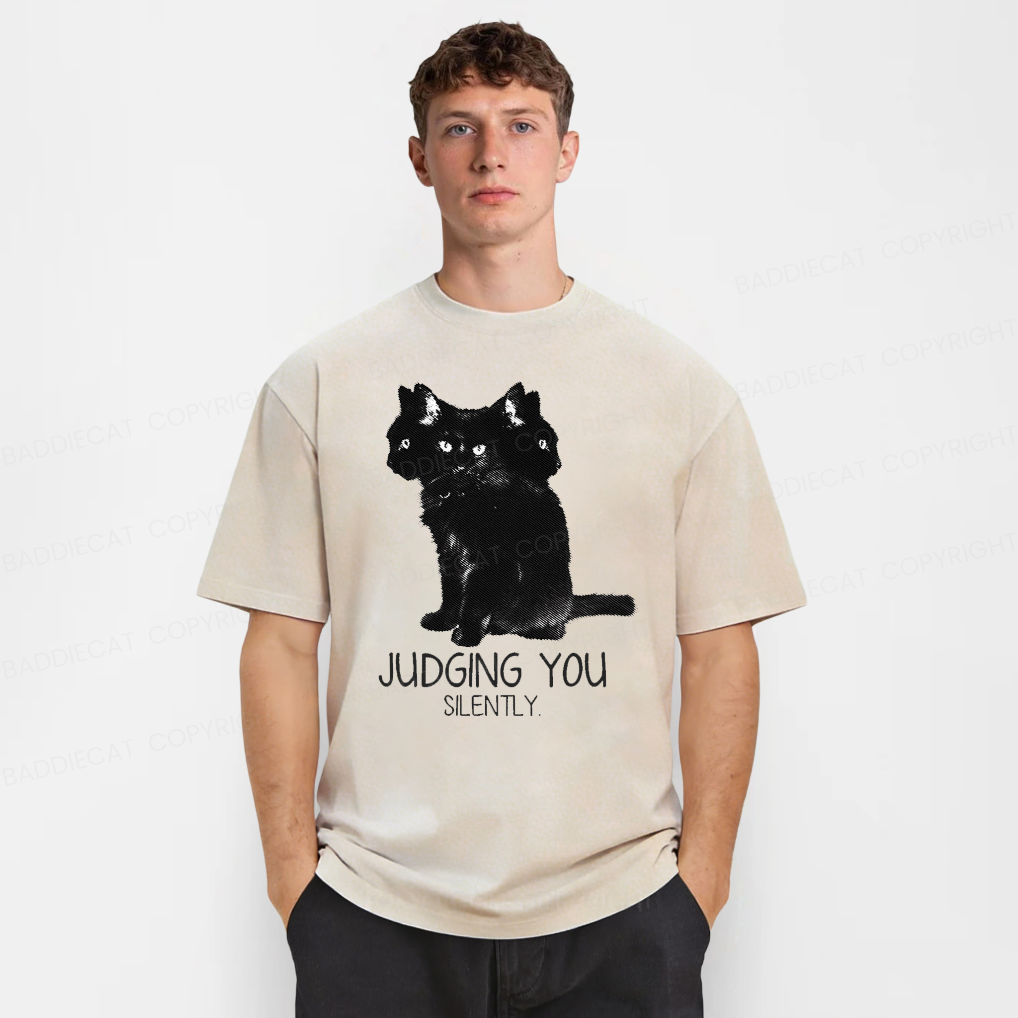 Baddiecat Three Head Cat Judging You Washed T-shirt