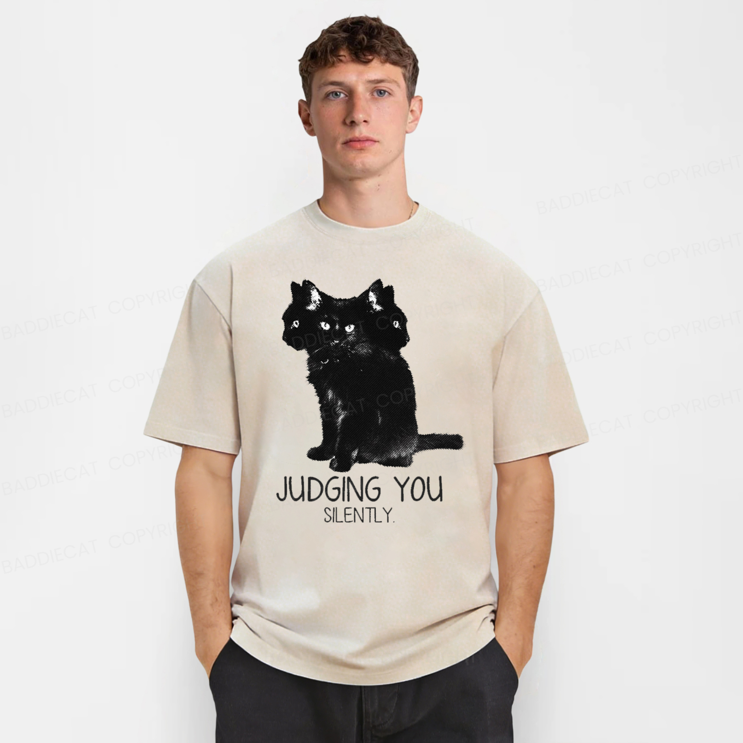 Baddiecat Three Head Cat Judging You Washed T-shirt