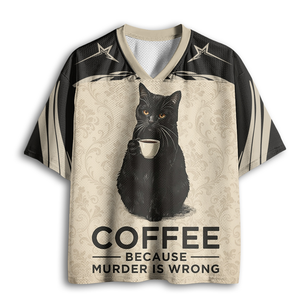 Baddiecat Can't Commit Murder So I'll Drink Coffee Mesh Jersey