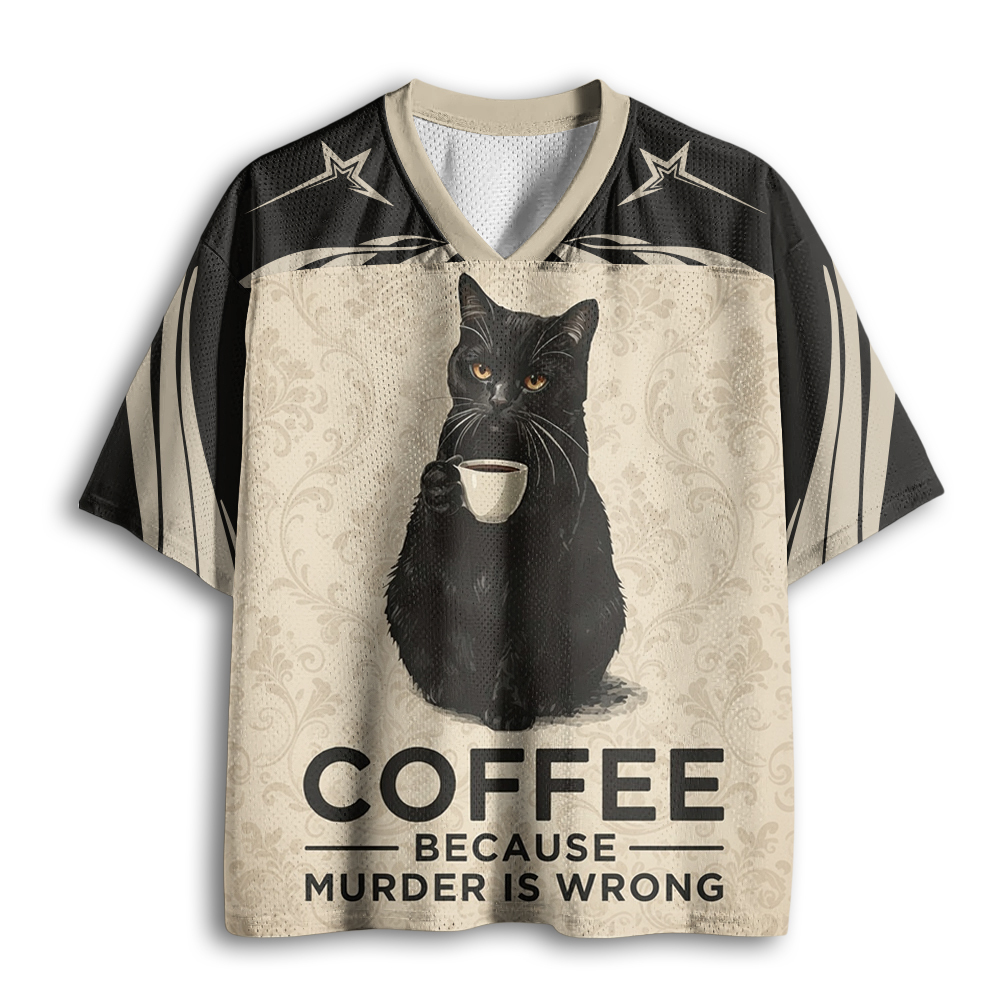 Baddiecat Can't Commit Murder So I'll Drink Coffee Mesh Jersey