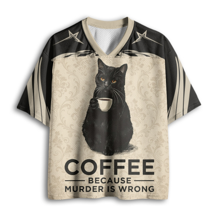 Baddiecat Can't Commit Murder So I'll Drink Coffee Mesh Jersey