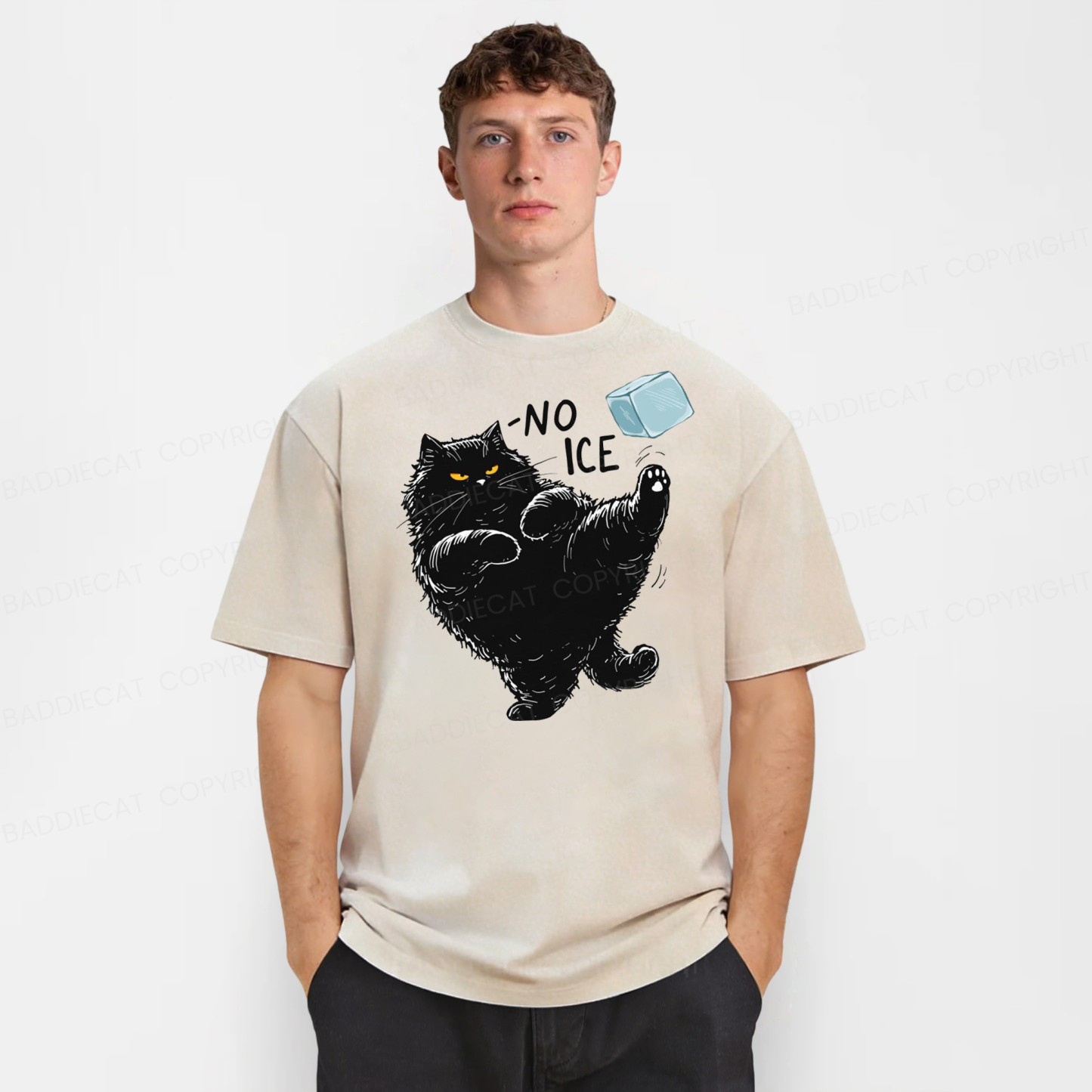 Baddiecat Cat Says NO ICE Washed T-shirt