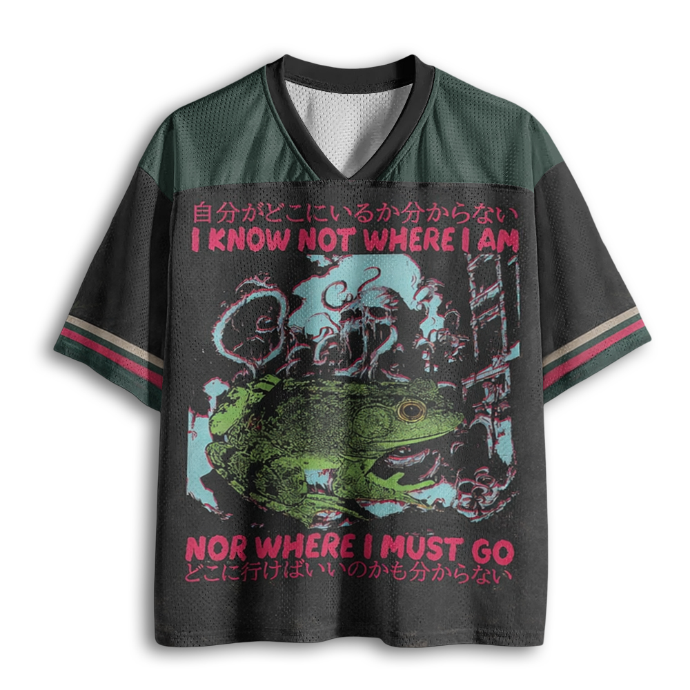 Baddiecat I Know Not Where I Am Funny Frog Mesh Jersey