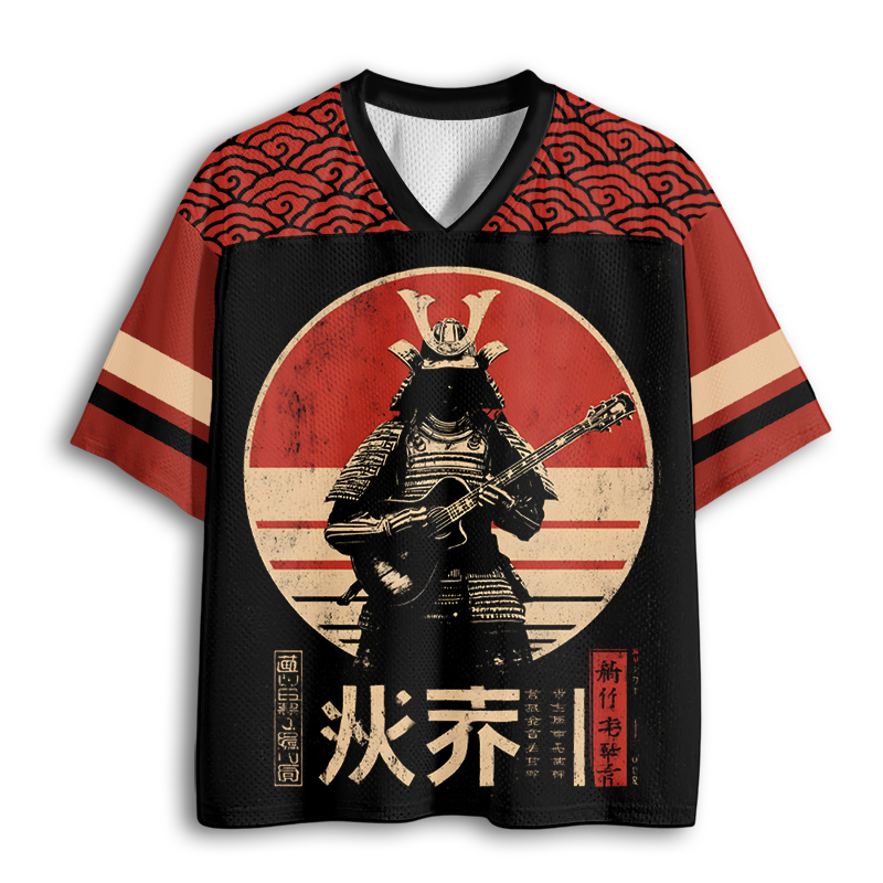 Baddiecat Samurai Rocker - Vintage Japanese Ronin Guitarist Art Mesh Jersey