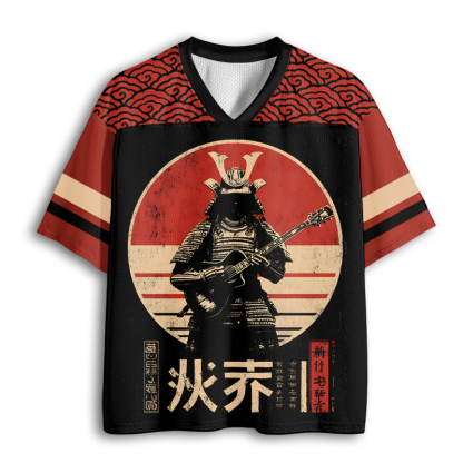 Baddiecat Samurai Rocker - Vintage Japanese Ronin Guitarist Art Mesh Jersey