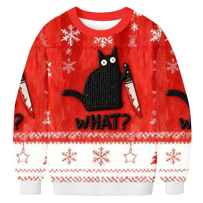 Baddiecat What Black Cat  Christmas Ugly Sweatshirt