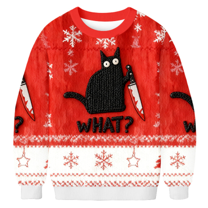 Baddiecat What Black Cat  Christmas Ugly Sweatshirt