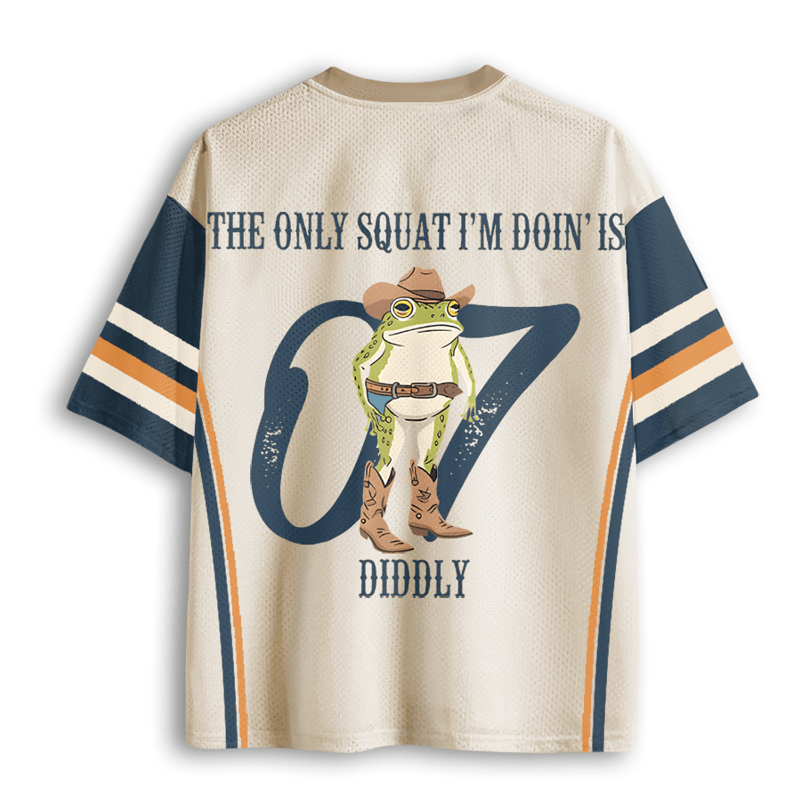 Baddiecat The Only Squat I'm Doin' Is Diddly Funny Cowboy Frog  Mesh Jersey