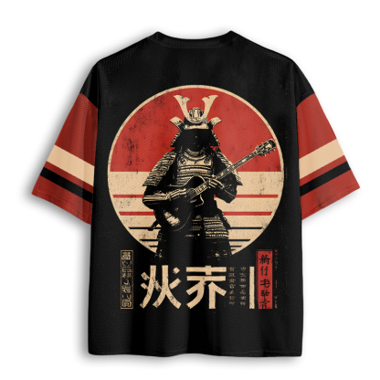 Baddiecat Samurai Rocker - Vintage Japanese Ronin Guitarist Art Mesh Jersey