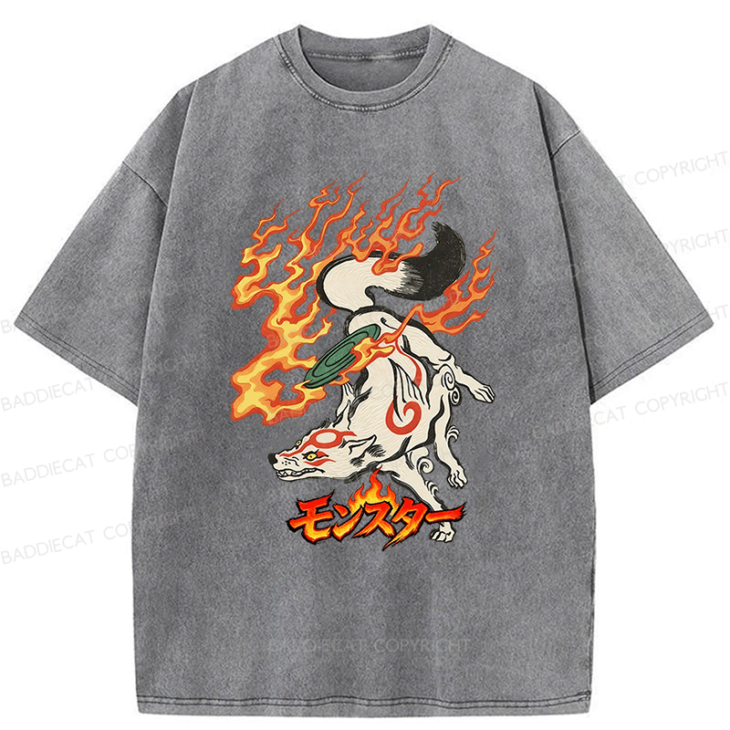 Baddiecat Tokyo Japanese-style Yokai Washed T-shirt