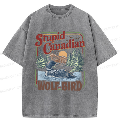 Baddiecat Stupid Canadian Wolf Bird Washed T-shirt
