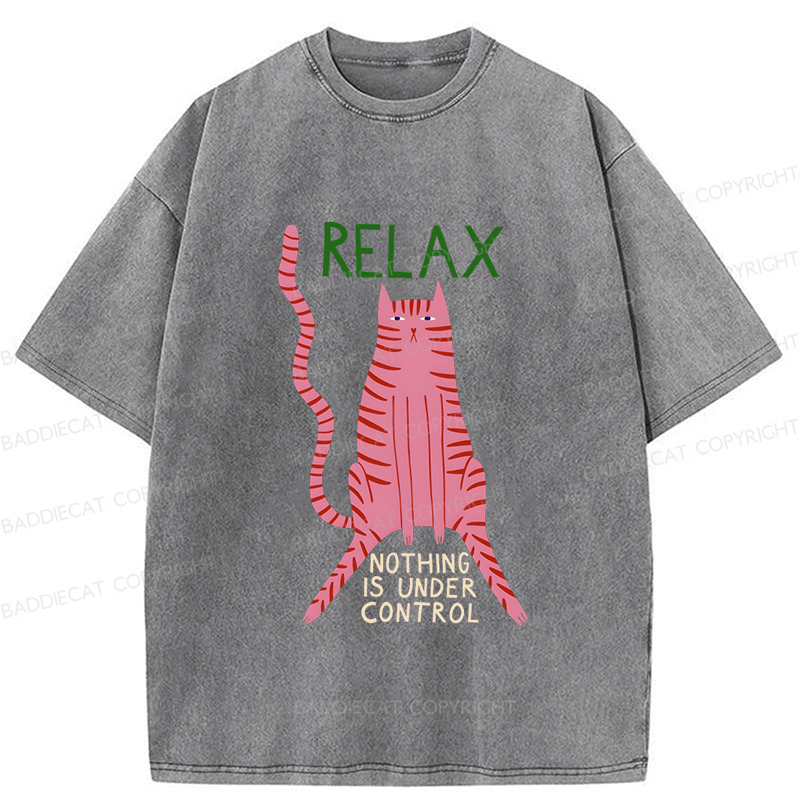 Baddiecat Relax Cat Washed T-shirt