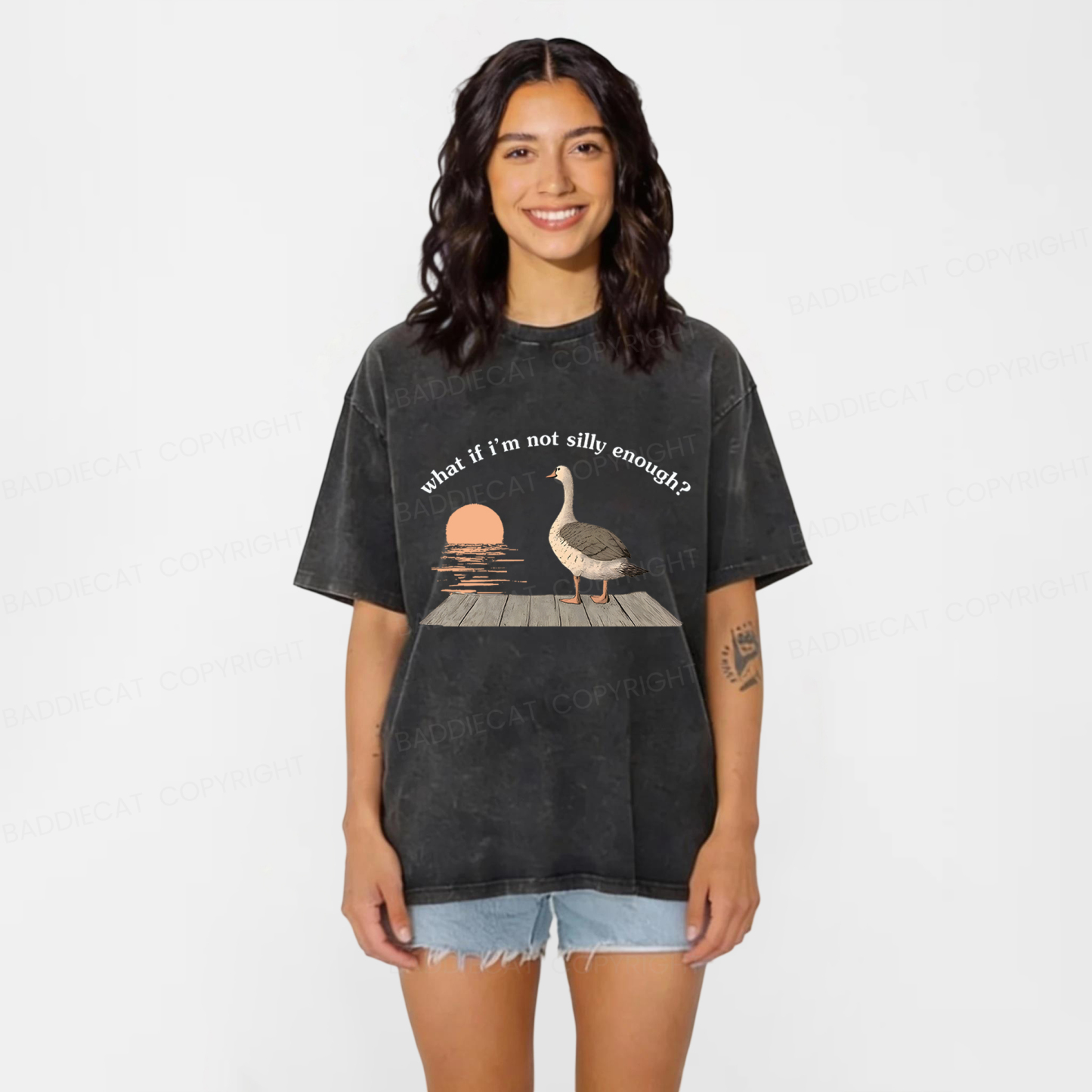 Baddiecat Funny Goose Washed T-shirt