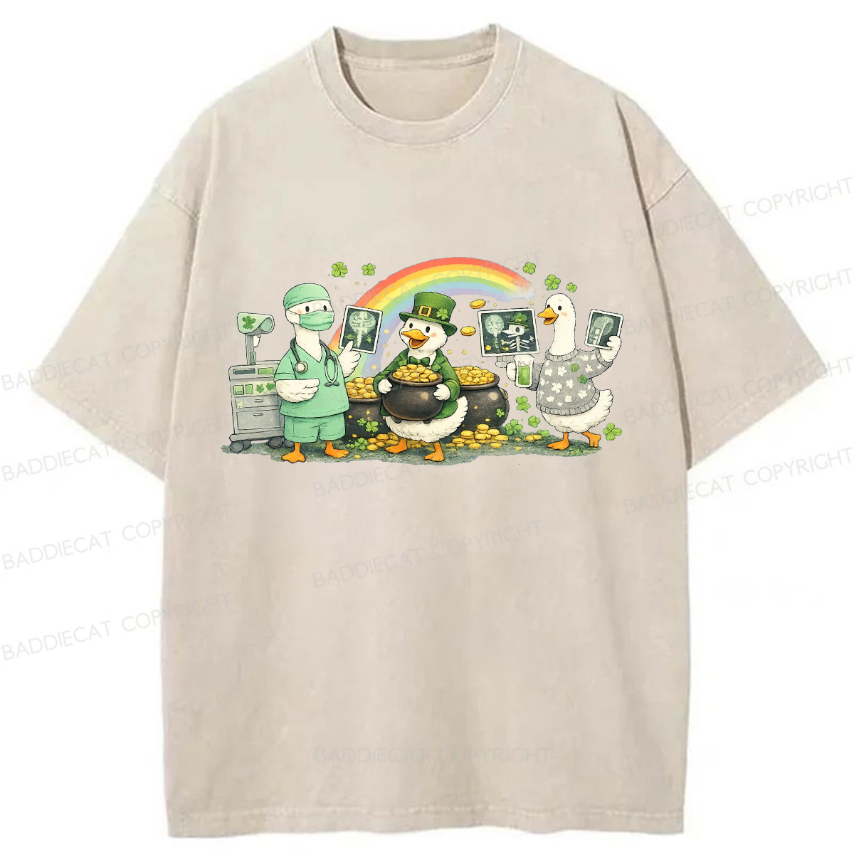 Baddiecat St Patrick's Day Medical Ducks Washed T-shirt