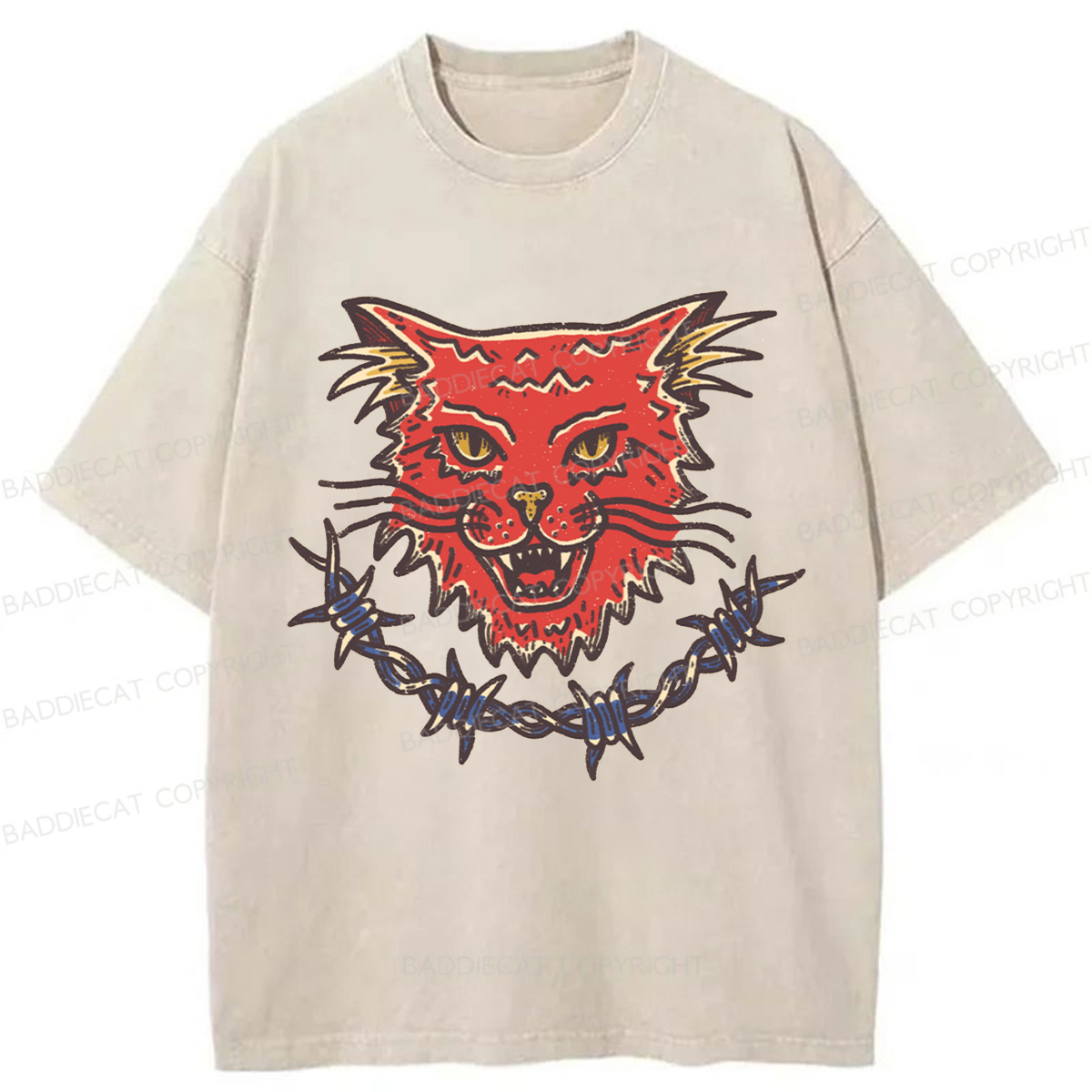 Baddiecat Angry Red Cat Washed T-shirt