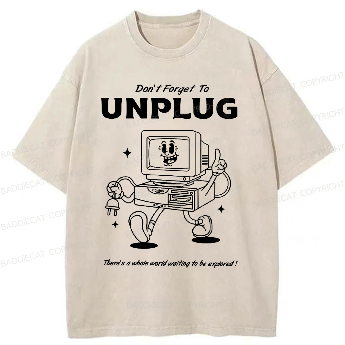 Baddiecat Don't Forget To Unplug Washed T-shirt