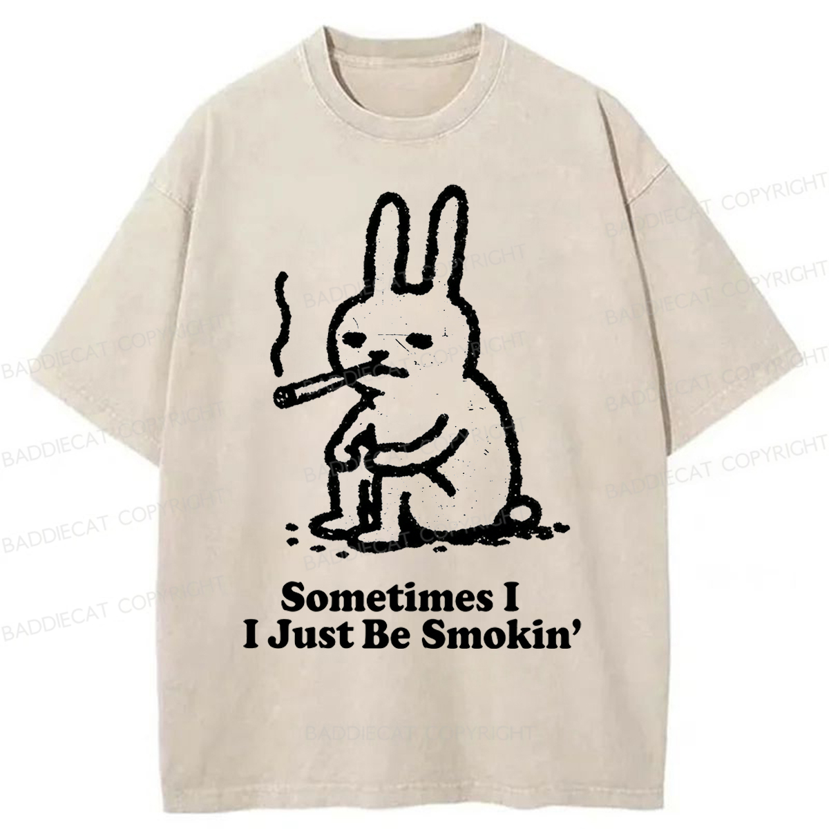 Baddiecat Humorous Rabbit Smok Washed T-shirt