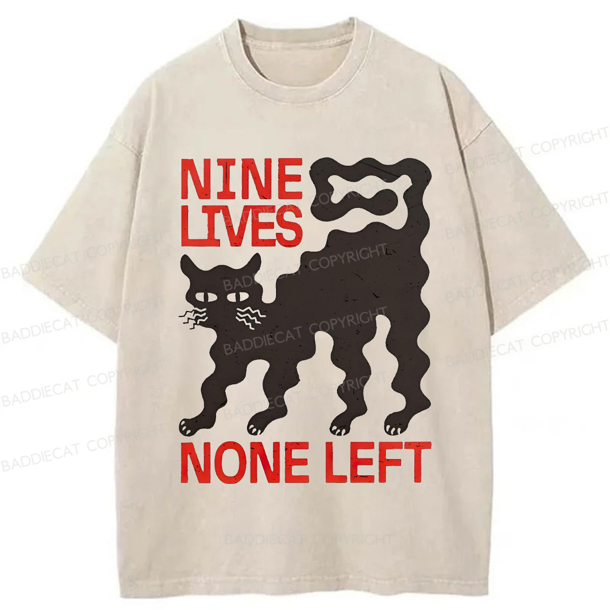 Baddiecat NINE LIVES NONE LEFT Washed T-shirt