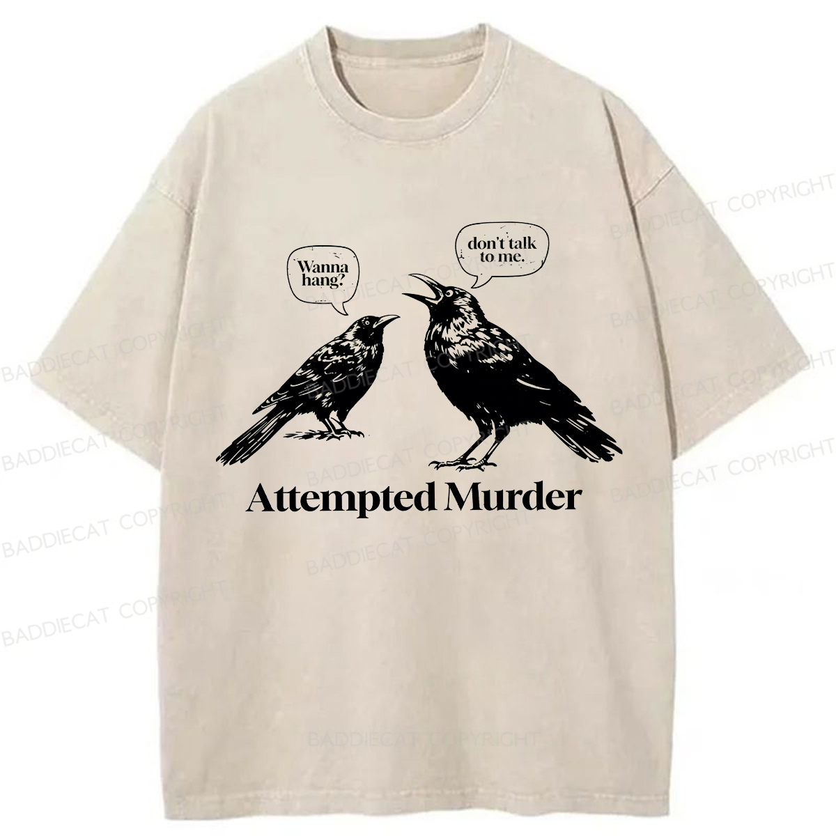 Baddiecat Murdering Crows Washed T-shirt